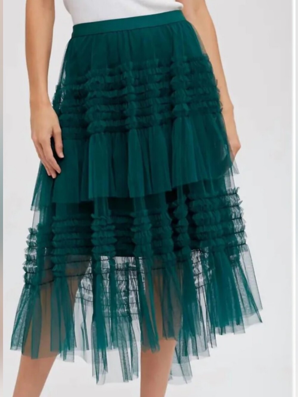 Bluivy Ruffle Tulle Midi Romantic Festival Coastal Beach Wedding Skirt - Picture 1 of 3
